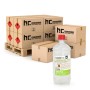 Flambiol Premium Brenngel 1l Flasche vor Kartons auf Palette. Brennstoff für Kamine & Öfen.