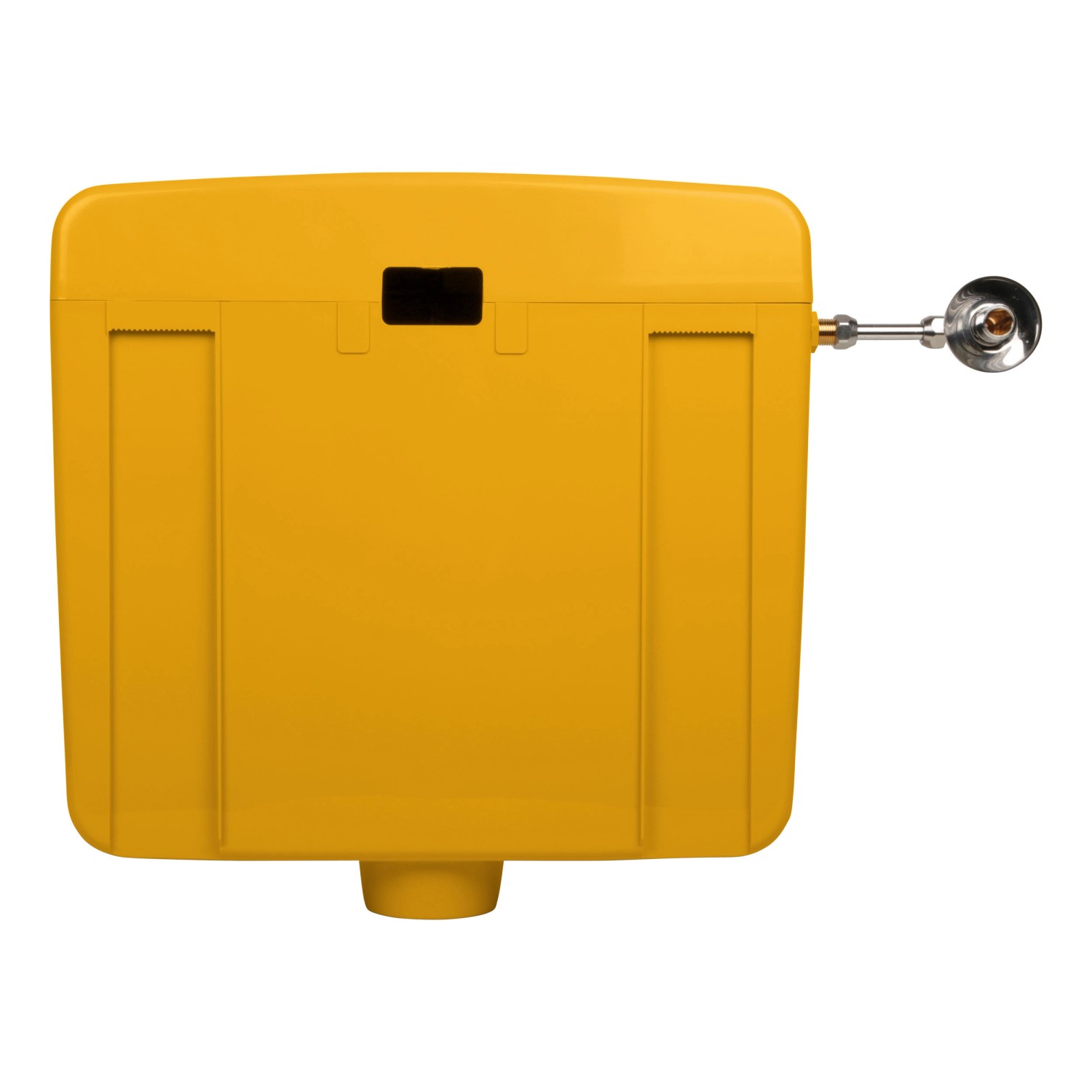 Calmwaters Aufputz-Spülkasten in Curry-Gelb mit Spül-Stopp-Funktion.