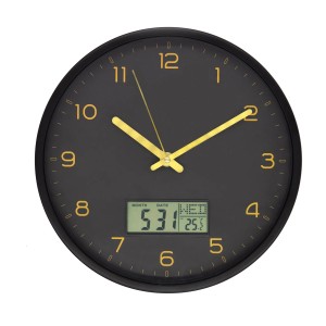 Wall-Art Wanduhr Digital Ø 25 cm Schwarz-Gold