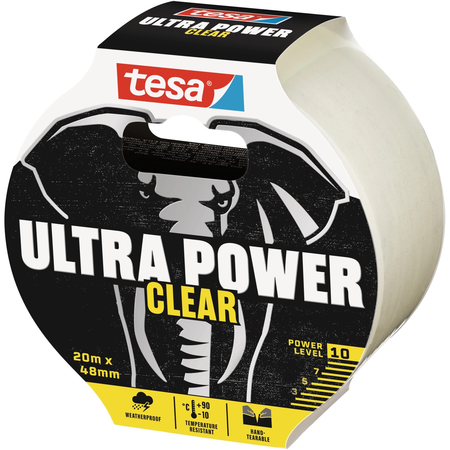 Tesa Ultra Power Clear Reparaturband, 20 m x 48 mm, transparent und reißfest.