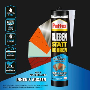 Pattex Montagekleber, 450g Kartusche, zum Kleben statt Bohren für Innen & Außen.