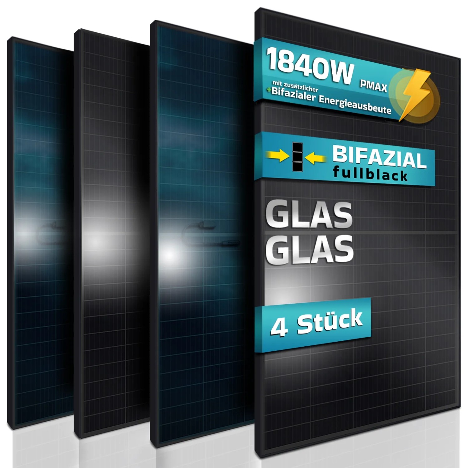SUNNIVA Solarmodul 1840W Set, Full Black, bifazial, Glas/Glas für Balkonkraftwerk/Solaranlage.