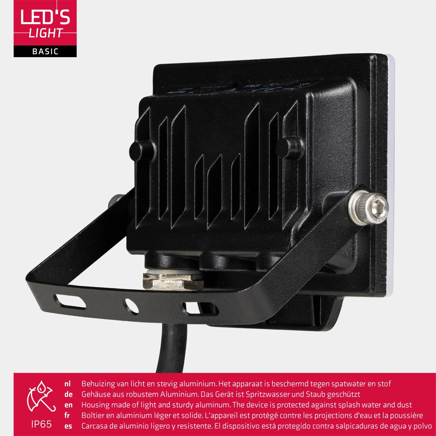 Schwarzer LED Außenstrahler, 10W, 900lm, 4000K, IP65. Kompakter Fluter für den Außenbereich.