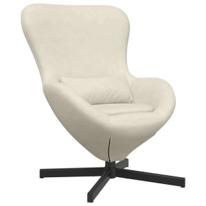 Cremefarbener vidaXL Eiersessel aus Samt mit schwarzem Stahlfuß. Loungesessel mit Kissen.