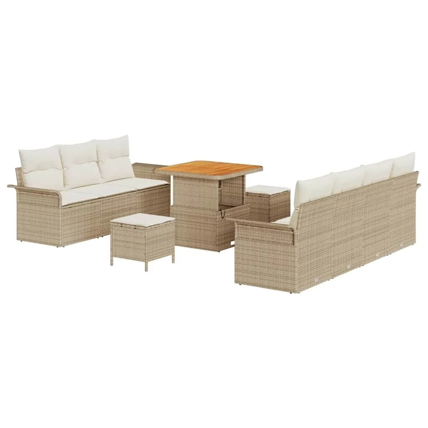 vidaXL Garten-Sofa-Set mit Kissen mit Speicher 10-Tlg Beige und Creme 3364046