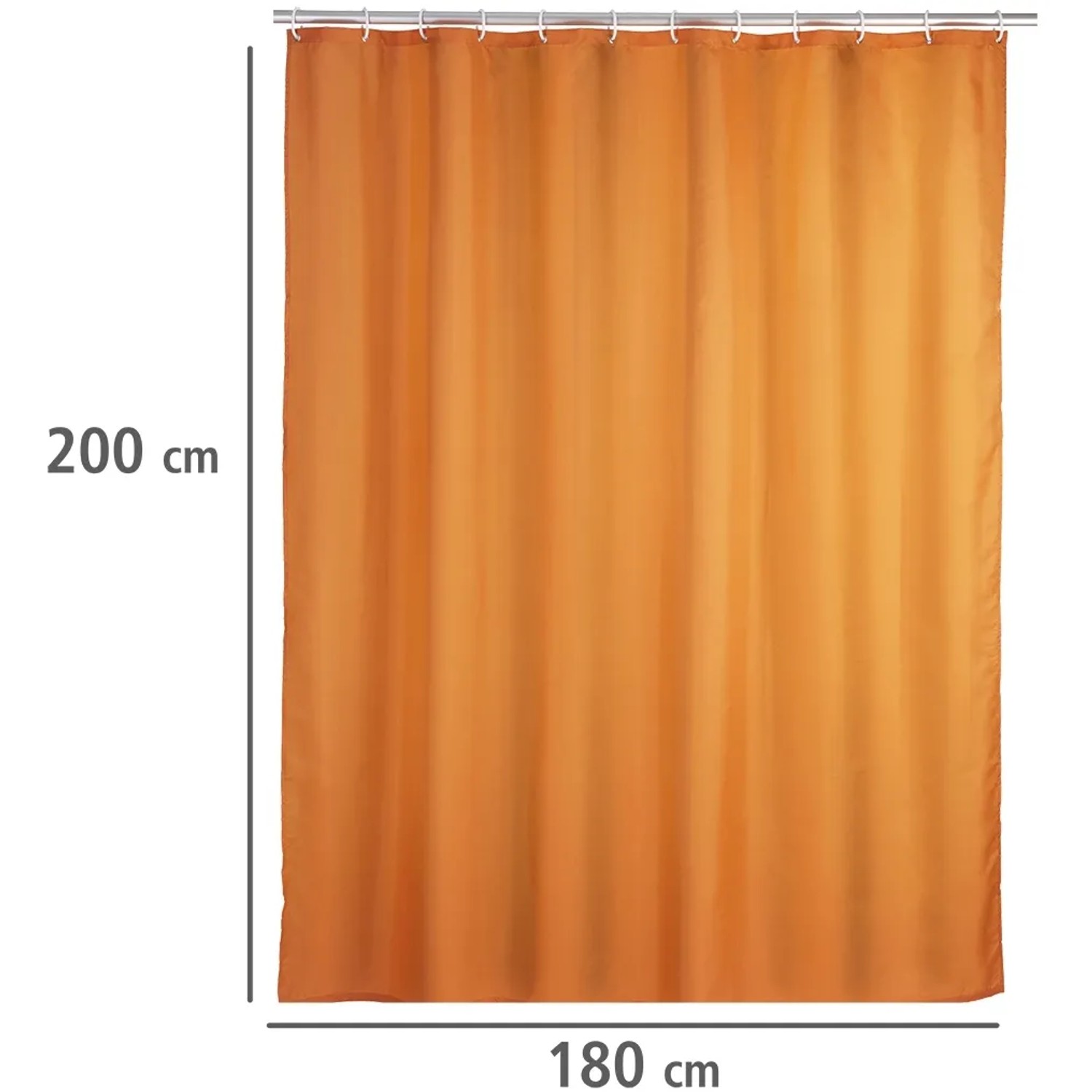 Wenko Anti-Schimmel Duschvorhang Uni Orange, 180x200 cm, mit Aufhängeringen.