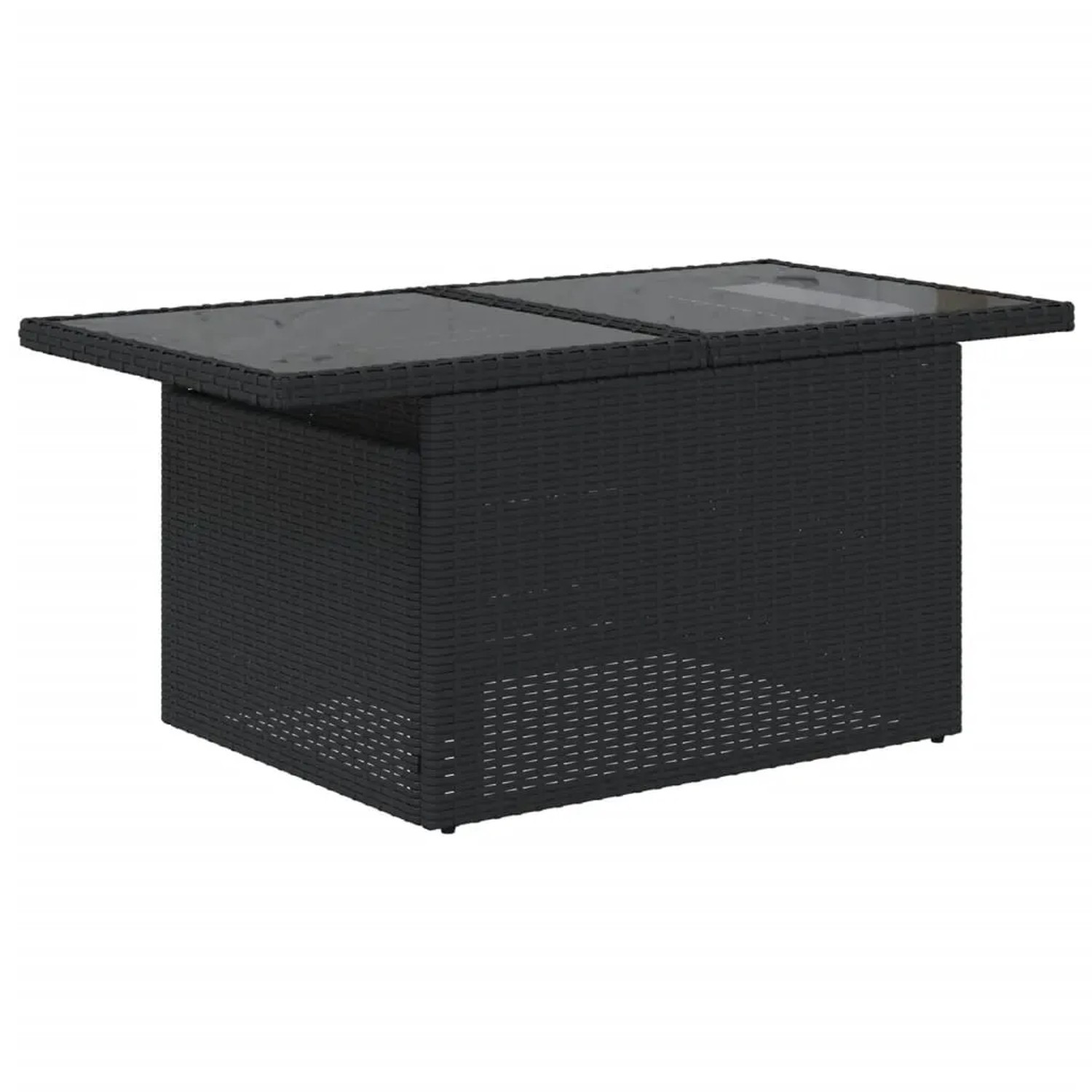 Schwarzer vidaXL Gartentisch aus Rattan mit Glasplatte, Teil der 10-tlg. Sofagarnitur.