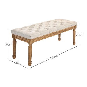 Cremefarbene HOMCOM Sitzbank mit Leinenoptik, gepolstertem Sitz und eleganten Holzbeinen. Maße: 120x41x48 cm.