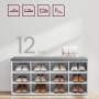 Vasagle Schuhbank in Weiß-Grau mit 12 Fächern für Schuhe und gepolsterter Sitzfläche.