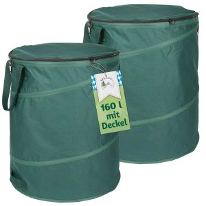 TTL GARDEN Pop Up Laubsack DELUXE 160 L 2er Set – 220 g/qm Gartensack Mit Deckel Tasche Selbststehend