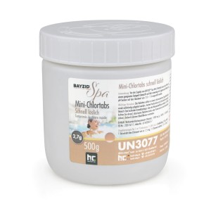 Bayzid Spa Mini Chlortabs 2,7g, 500g Dose, schnell lösliche Tabletten für Pool und Whirlpool.
