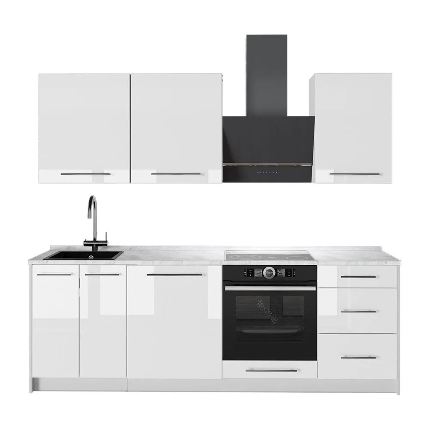 Vicco Küchenzeile Fame-Line Weiß Hochglanz/Weiß 230 x 82 AP Marmor Art Nr 64031