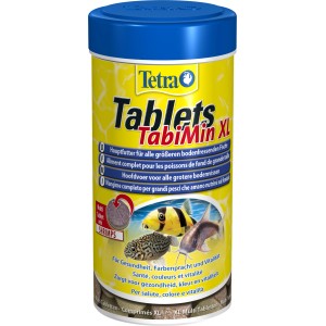 Tetra Tablets TabiMin XL Fischfutter für Bodenfische, 133 Tabletten im gelben Behälter.