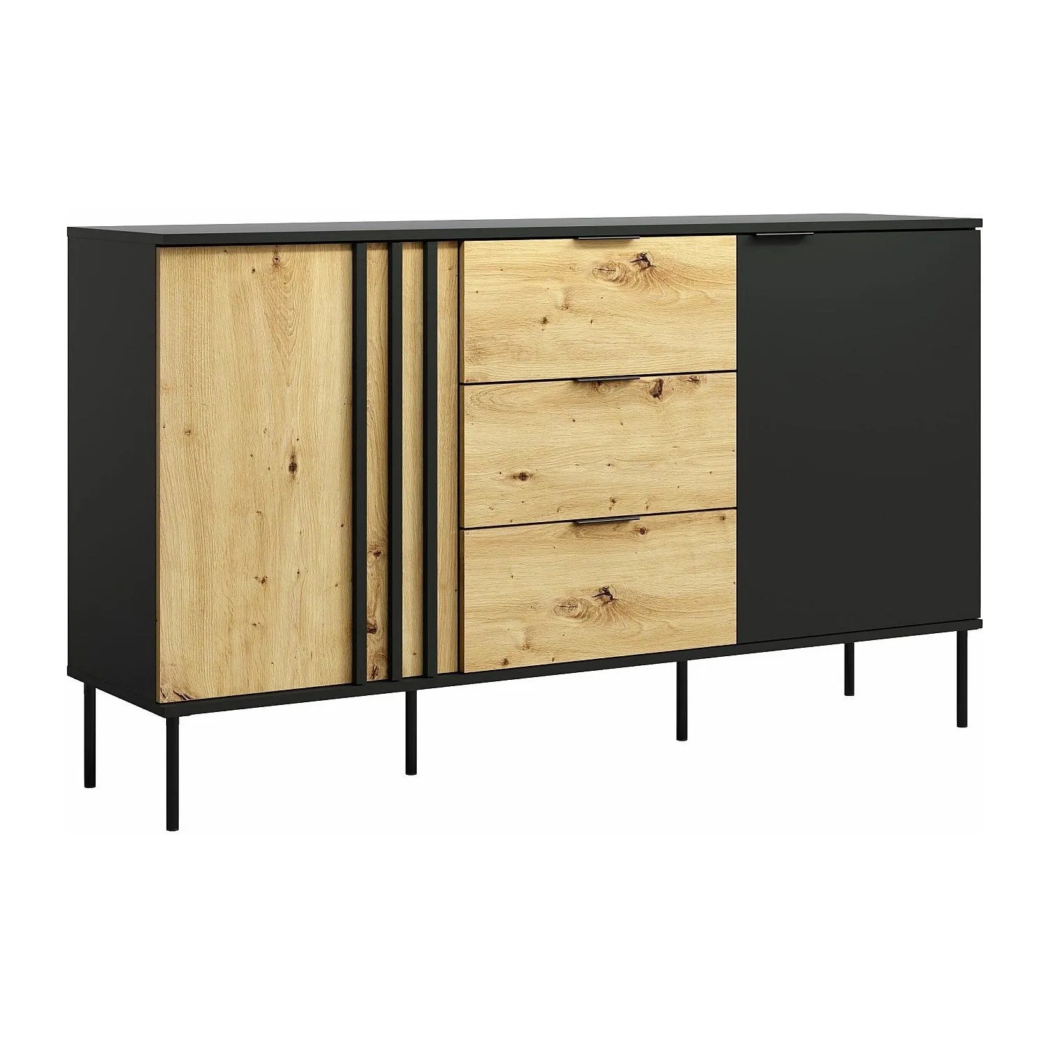 Vente-unique Sideboard Tunalo Schwarz  Naturfarben Hell 165.1 cm