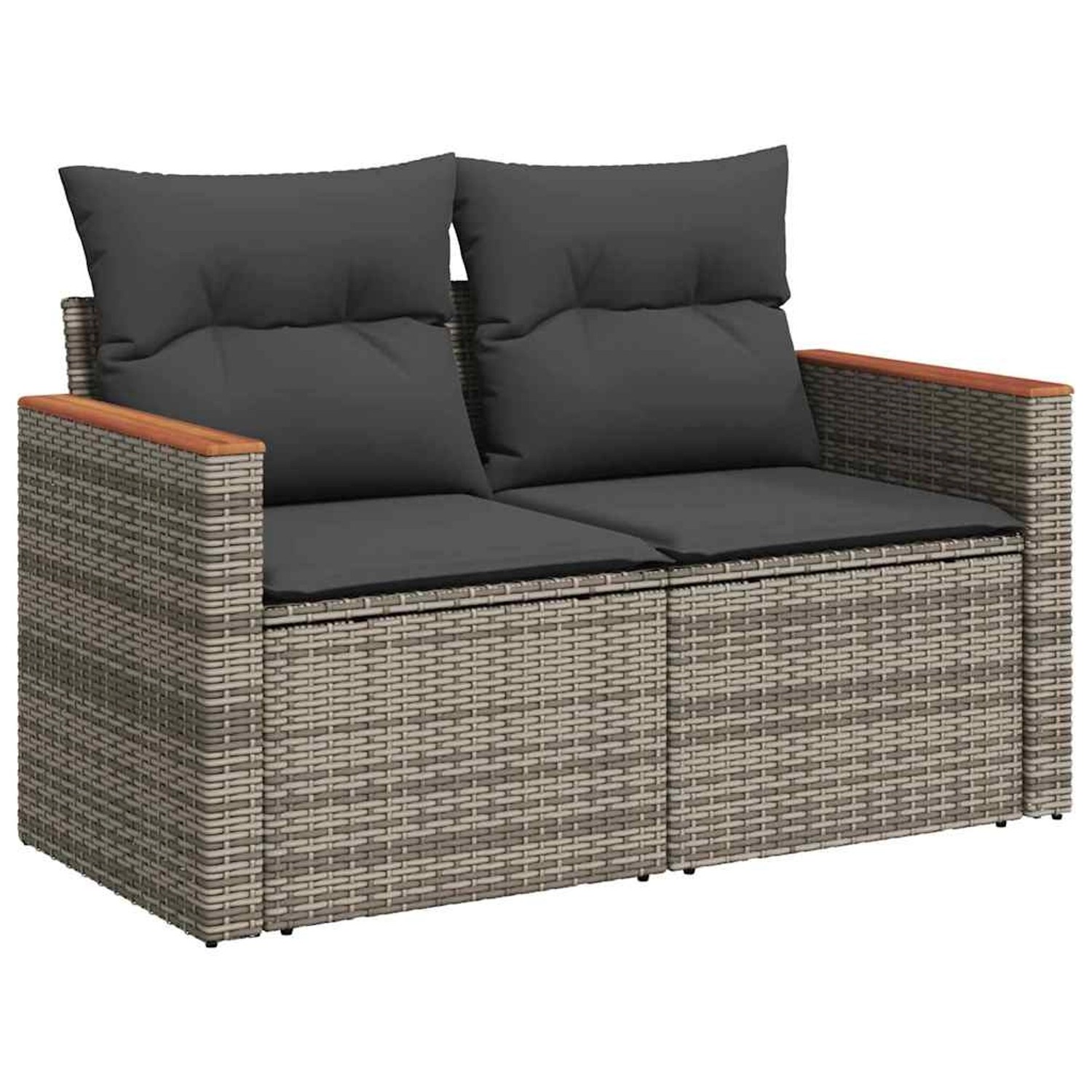 Graues vidaXL Garten-Sofa-Set aus Rattan mit Kissen, 2-Sitzer für Terrasse und Garten.