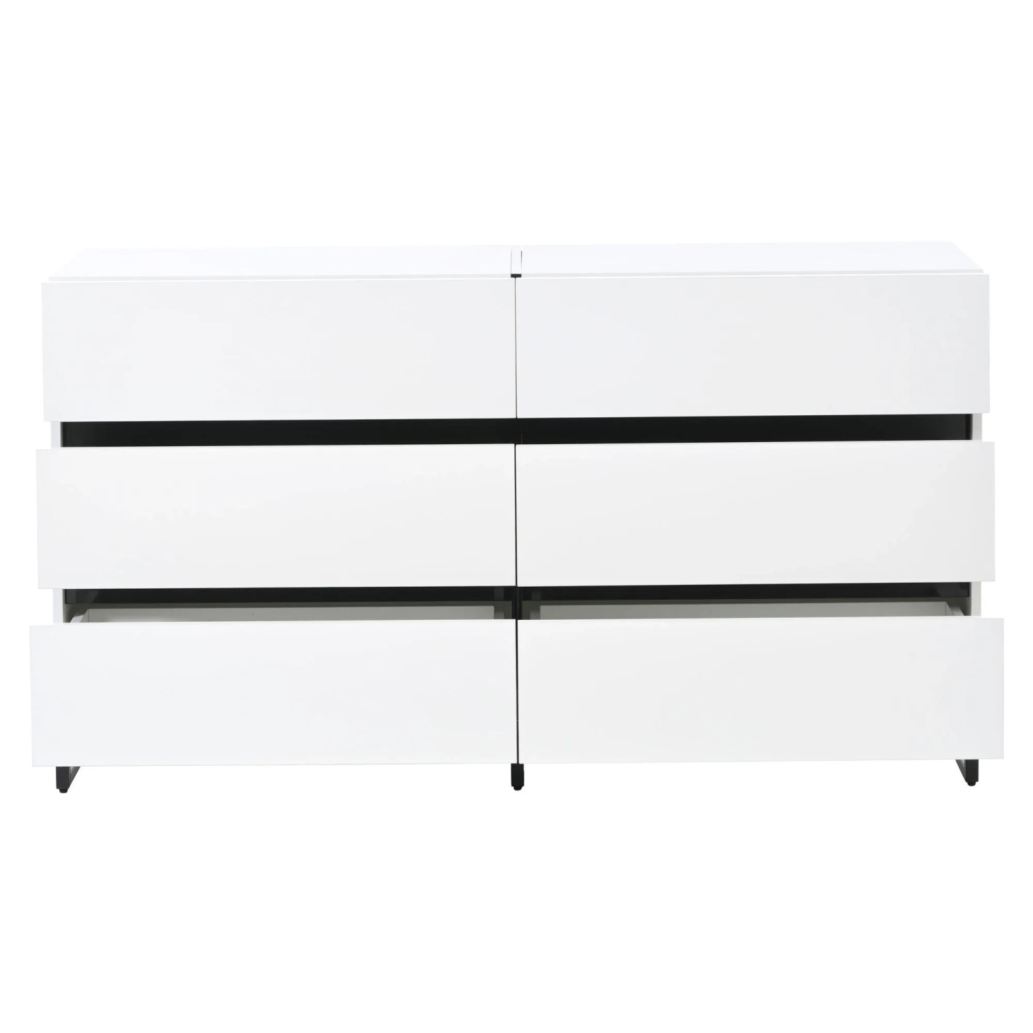ModernLuxe Sideboard mit 6 Schubladen 3 Metallfüßen Hochglanz Spanplatte Weiß