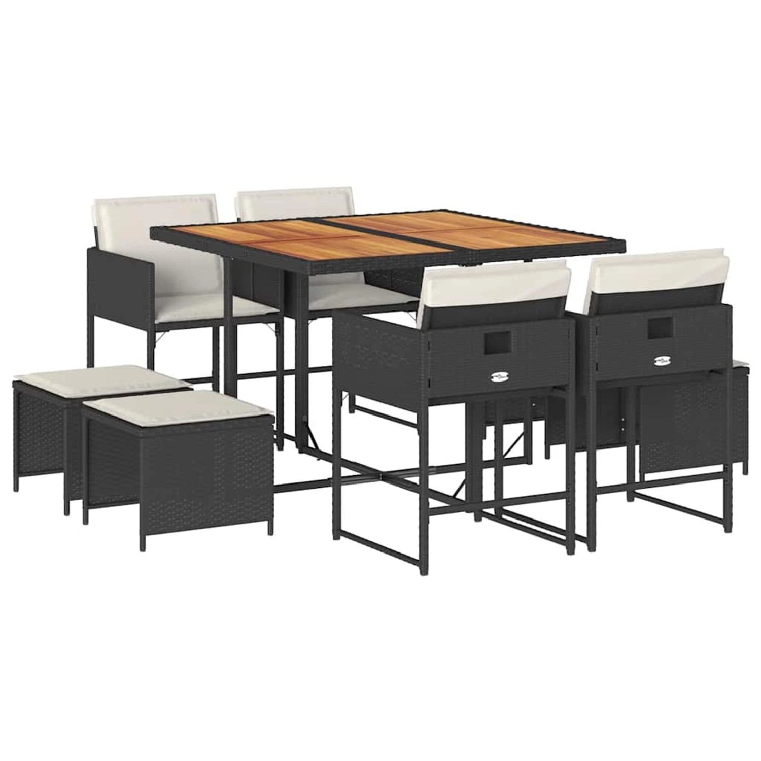 vidaXL 9-Tlg Garten-Essgruppe mit Kissen Schwarz Poly Rattan 3211323