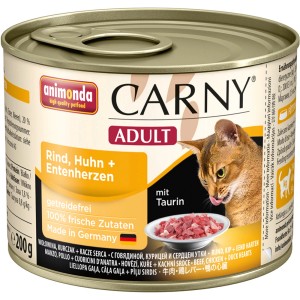Animonda Carny Adult Katzenfutter mit Rind, Huhn & Entenherzen, 200g Dose.