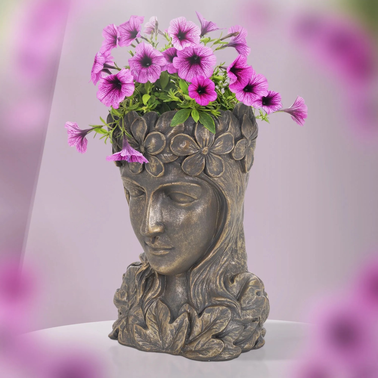 ML-Design Blumentopf Frauenkopf 21x16x32 cm Bronze Kunstharz Innen Außen kaufen bei OBI