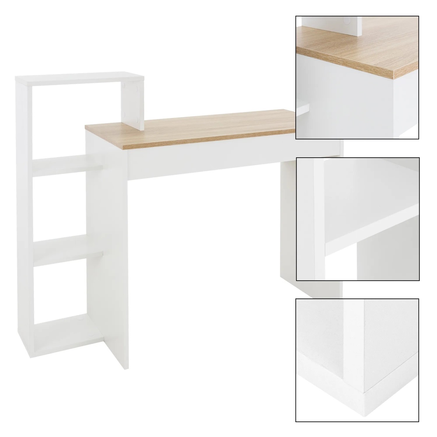 ML-Design Schreibtisch mit Regal, weiß, Tischplatte Sonoma-Eiche, 110x72x40 cm.