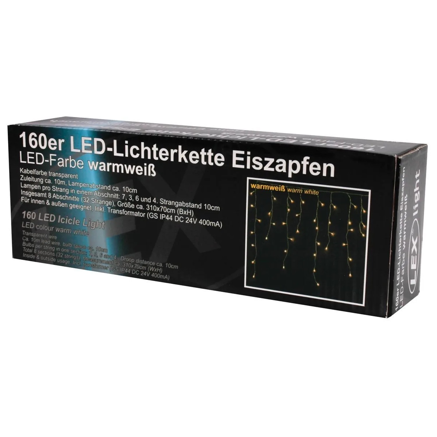 Lex 160er LED Eiszapfen Lichtervorhang Außen Innen Weihnachtsbeleuchtung Warmweiß
