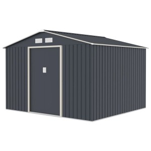 Hattoro S250 Metall Gerätehaus 277x259x193cm BxTxH Mit Bodenrahmen Satteldach Dunkelgrau