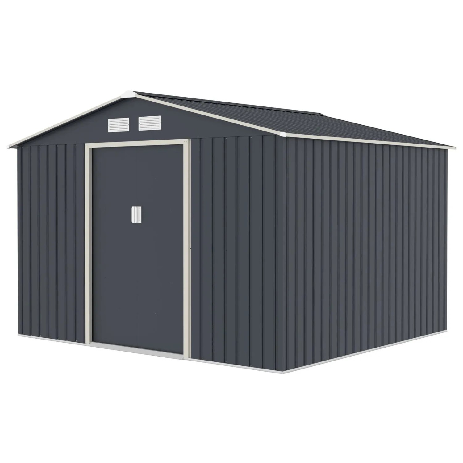 Hattoro S250 Metall Gerätehaus 277x259x193cm BxTxH Mit Bodenrahmen Satteldach Dunkelgrau