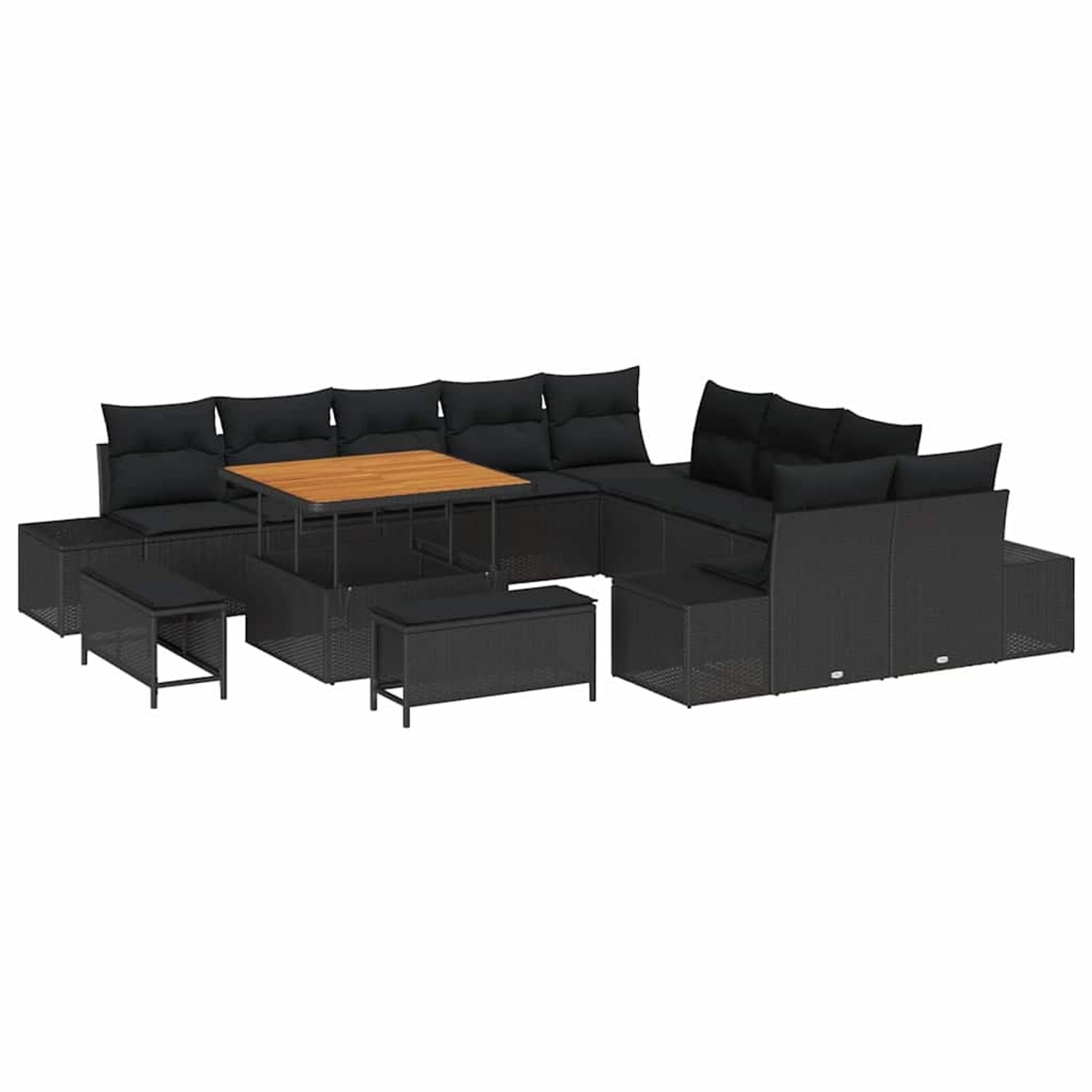 vidaXL Garten-Sofa-Set mit Kissen 13-Tlg Schwarz Poly Rattan 3362834 günstig online kaufen