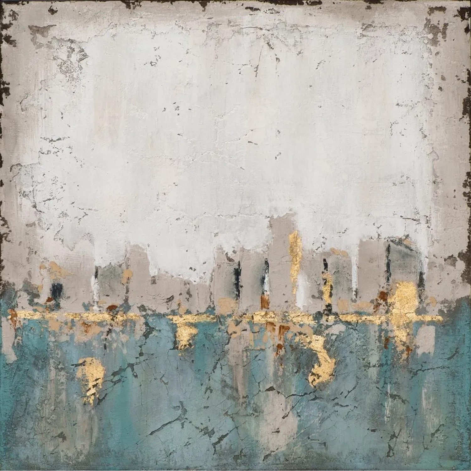 Art Universe Leinwandbild Abstrakte Skyline in Türkis 70 x 70 cm