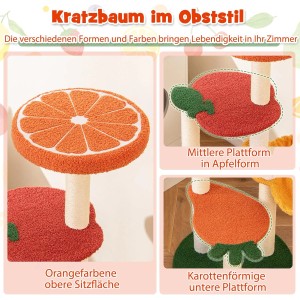 Costway Kratzbaum im Obstdesign mit Liegeflächen in Orangen-, Apfel- und Karottenform.