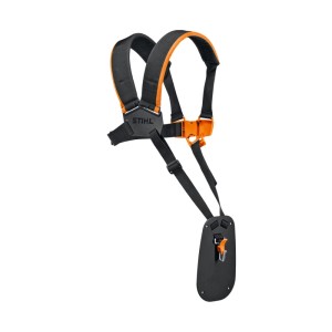 Stihl Doppelschultergurt orange-schwarz, gepolstert. Ergonomisches Zubehör für Motorsensen & Rasentrimmer, entlastet den Rücken.