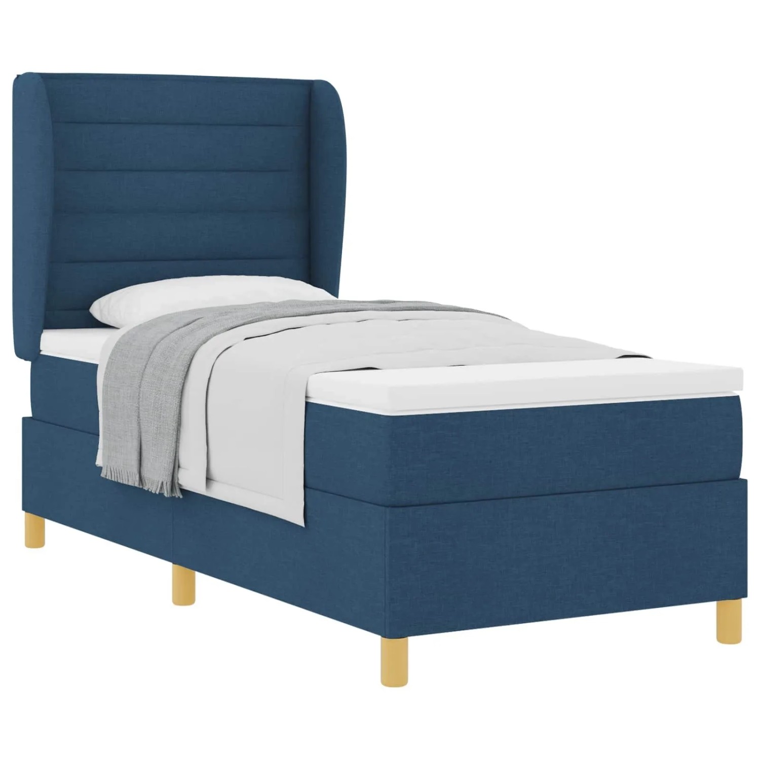 vidaXL Boxspringbett mit Matratze mit Kopfteil Blau 190 x 90 cm Stoff 3340668