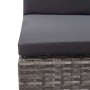 Detailaufnahme eines grauen Gartenlounge-Sets aus Polyrattan mit anthrazitfarbenen Auflagen.