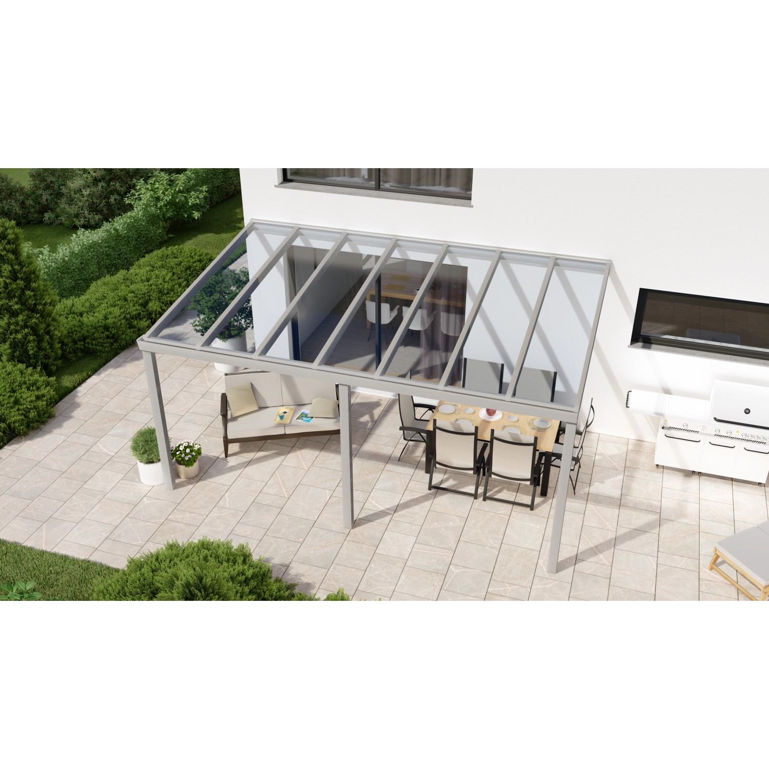 Terrassenüberdachung Professional 500 cm x 200 cm Grau Struktur Glas