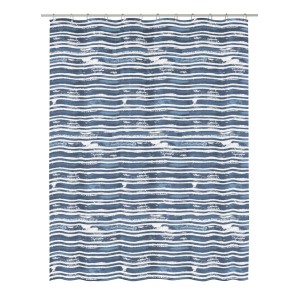 Kleine Wolke Duschvorhang Raia Navy mit blau-weißem Streifenmuster, 180x200 cm.