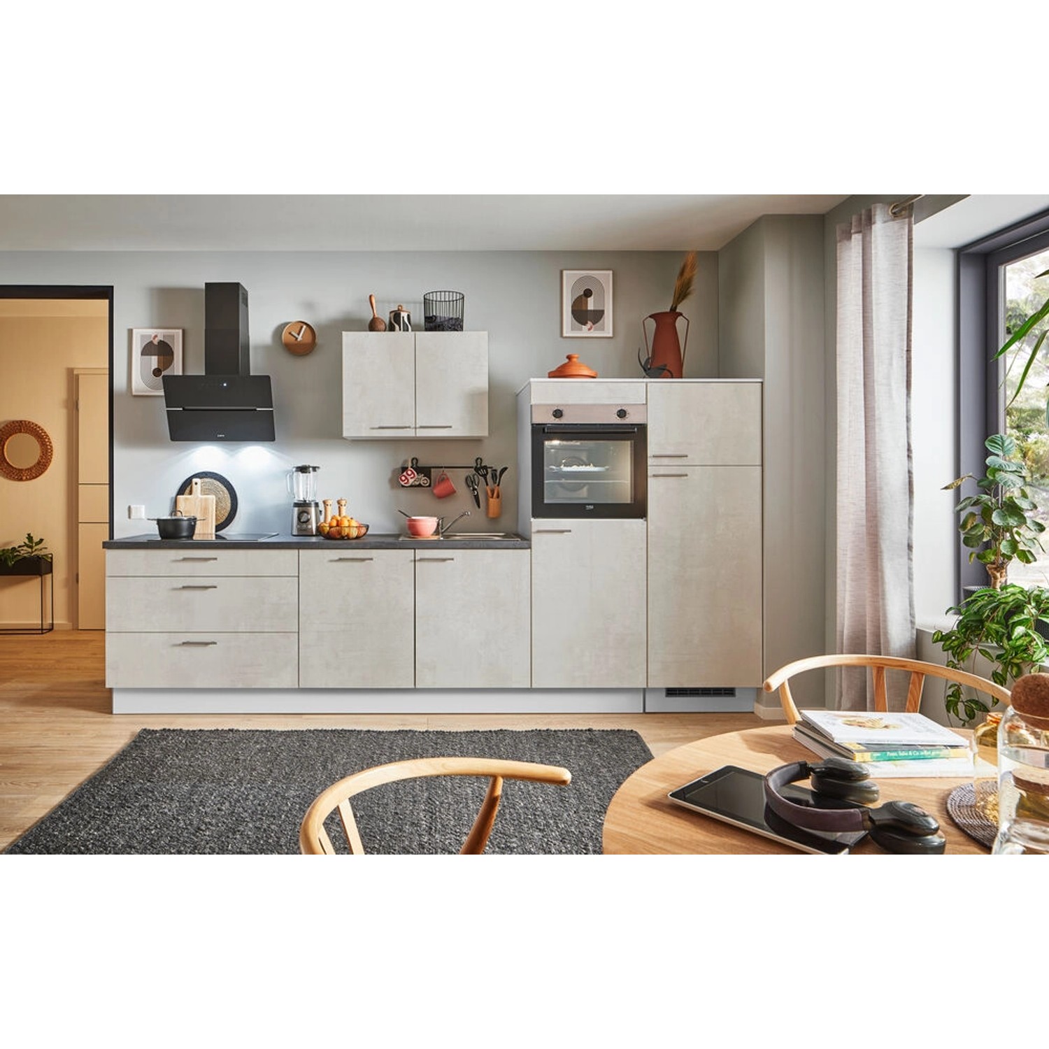 pino Küchenzeile 320 cm Beton Weißgrau Anschlag rechts 2 Geräteschränke günstig online kaufen