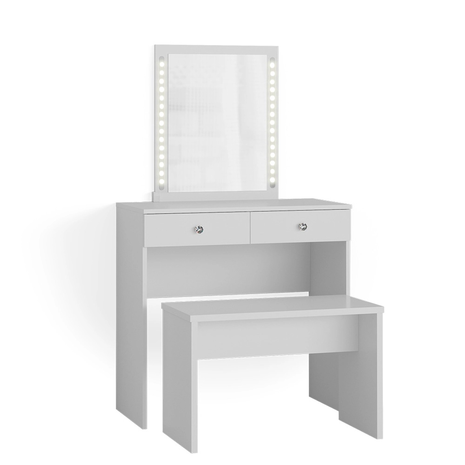 Vicco Schminktisch Elara Weiß 80 cm mit LED Beleuchtung und Bank günstig online kaufen