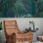 PROFHOME Fototapete Dschungel, grün, petrol, grau, blau, 1,59x2,8m, mit Palmen und floralem Muster.