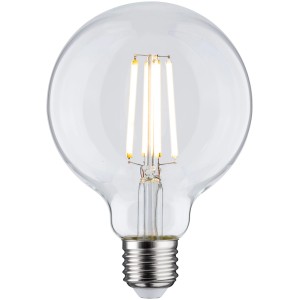 Paulmann E27 LED Leuchtmittel in Globeform, 4W, warmweiß, mit klarem Glas und sichtbarem Filament.