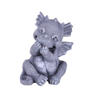 Grau-schwarze DELUKE Gartenfigur OTTO aus Keramik, 37x28x27 cm, als Deko für den Garten.