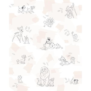 Komar Vlies Fototapete mit Disney Tiermotiven in Beige und Weiß.