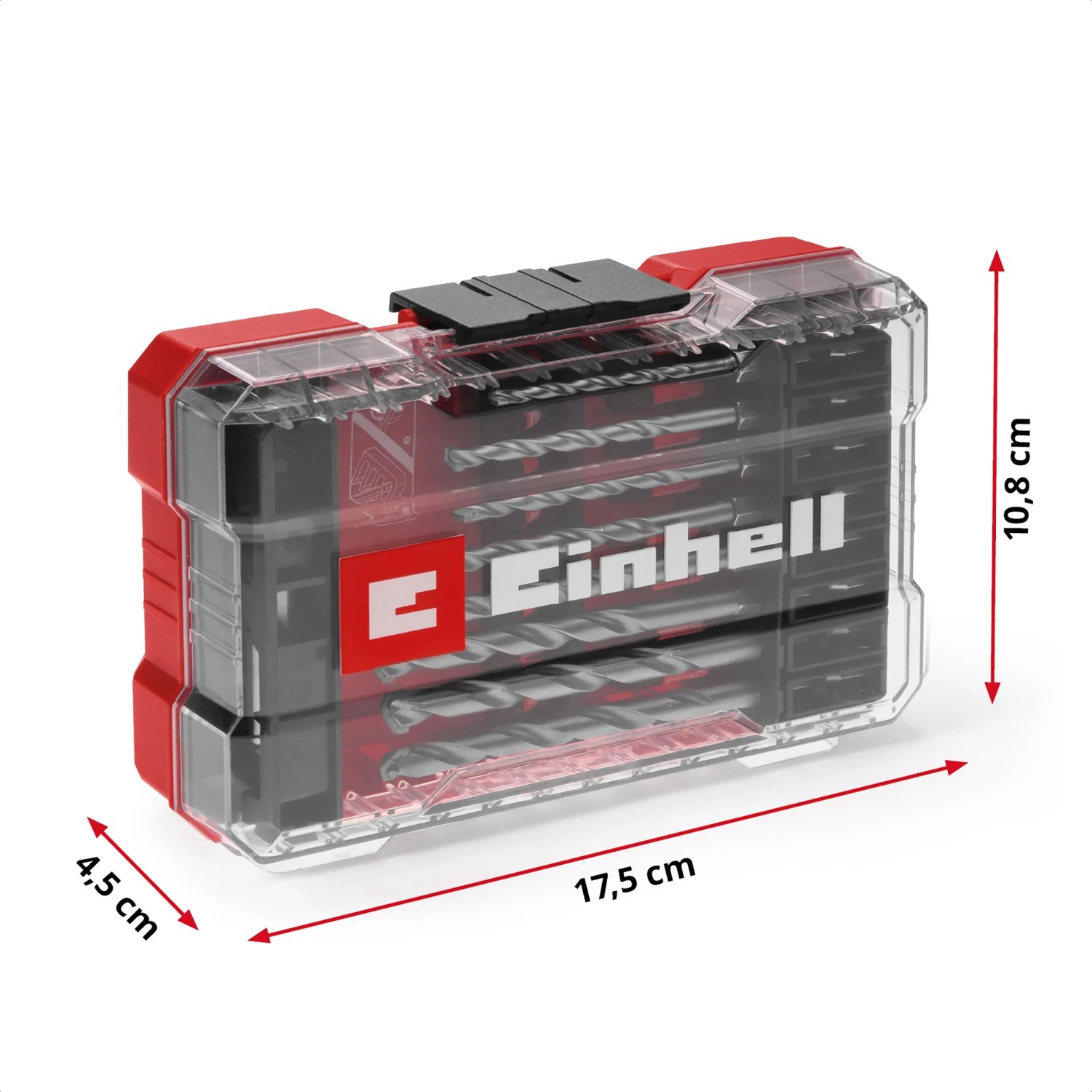 Einhell Impact-Bit-Set M-Case mit Steinbohrern, 33-teilig, in transparenter Aufbewahrungsbox.