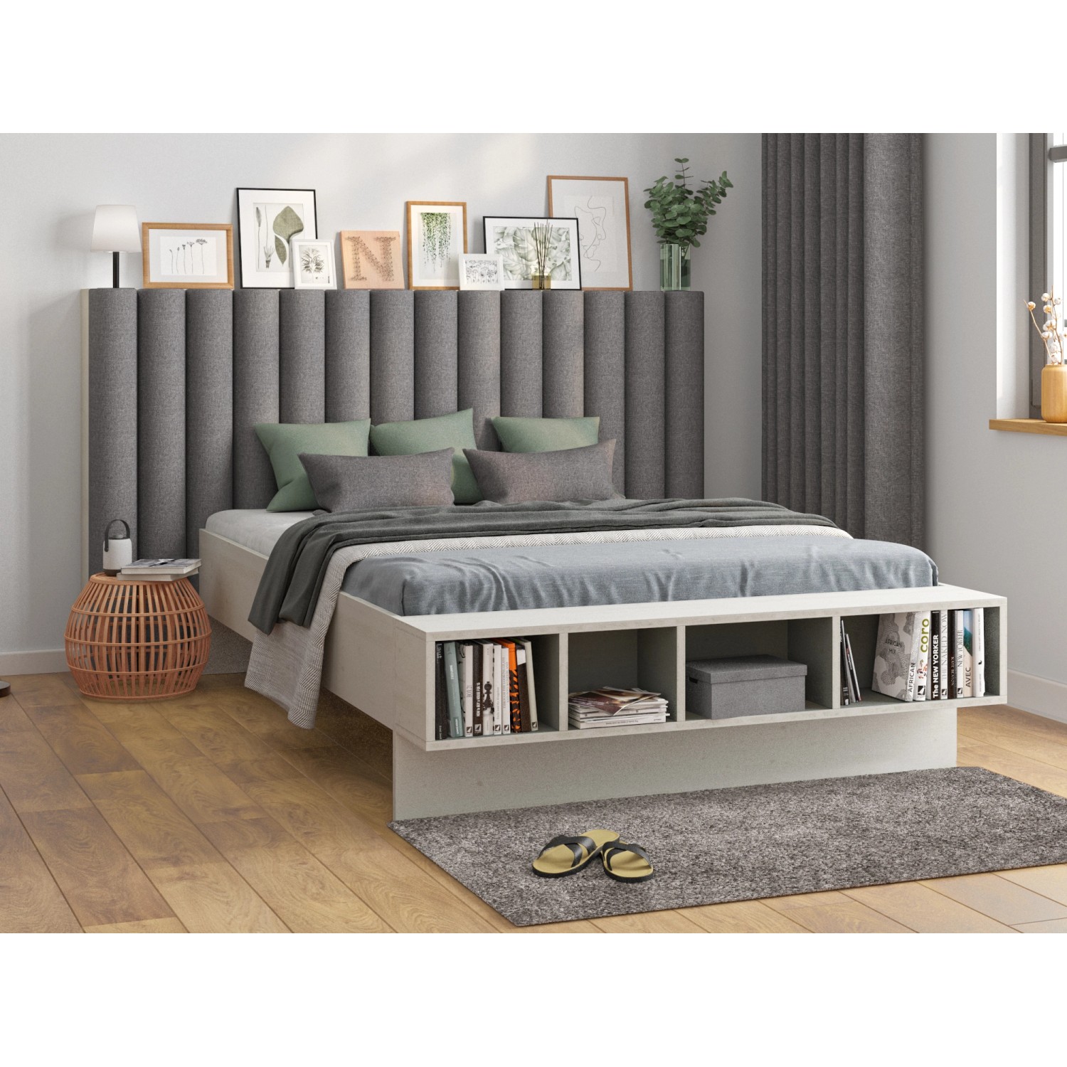 Wandkissen Bolster, 120x15 cm, dunkelgrau Struktur als Betthaupt im Schlafzimmer.