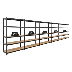 PROREGAL Mega Deal: 5 schwarze Schwerlastregale (180x120x40cm) mit je 5 Böden, ideal für Garage und Werkstatt.