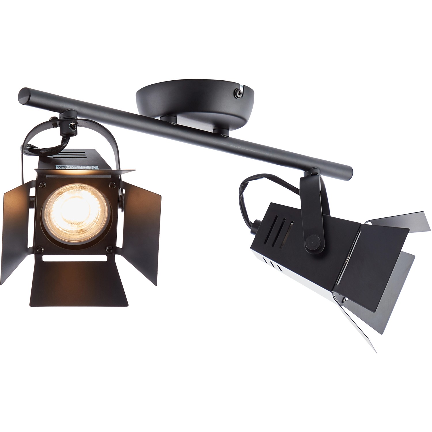 Schwarze, matte 2-flammige LED-Spotrohr Movie von Brilliant, ideal für Innenräume.