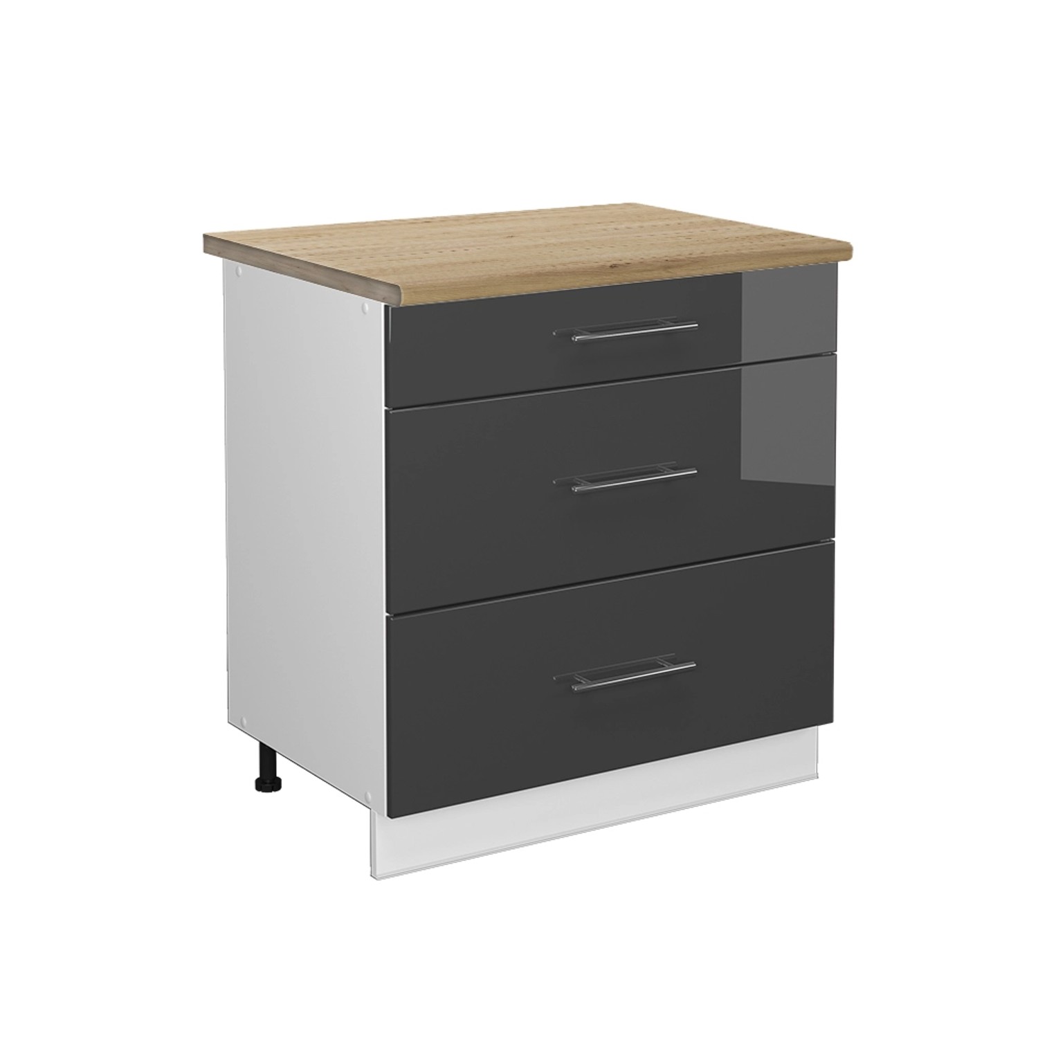 Vicco Küchenunterschrank Fame-Line Anthrazit Hochglanz/Weiß 80 cm mit 3 Schubladen AP Eiche