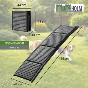 TRUTZHOLM Hunderampe klappbar, 158 cm, schwarz-grau, rutschfest. Aluminium Autorampe, faltbar auf 44x44x14 cm.