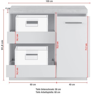 Impuls Küchen Hauswirtschaftsmodul, 100cm, Kieselgrau, mit Schubladen und Schranktür. Ideal für den Hauswirtschaftsraum.