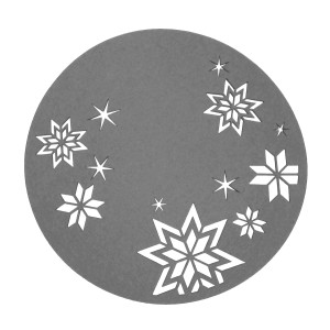 Graues Filz-Platzset (Ø 35 cm) mit ausgestanzten Sternen für weihnachtliche Deko.