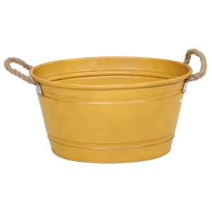 Gelbe M Collections Zinkwanne Beat Oval Rope, 22x30x43 cm, Pflanzkübel mit Seilgriffen.